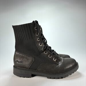 Blowfish Malibu Chunky Black Vegan Leather Knit Combat Ankle Boots Womens Size 7